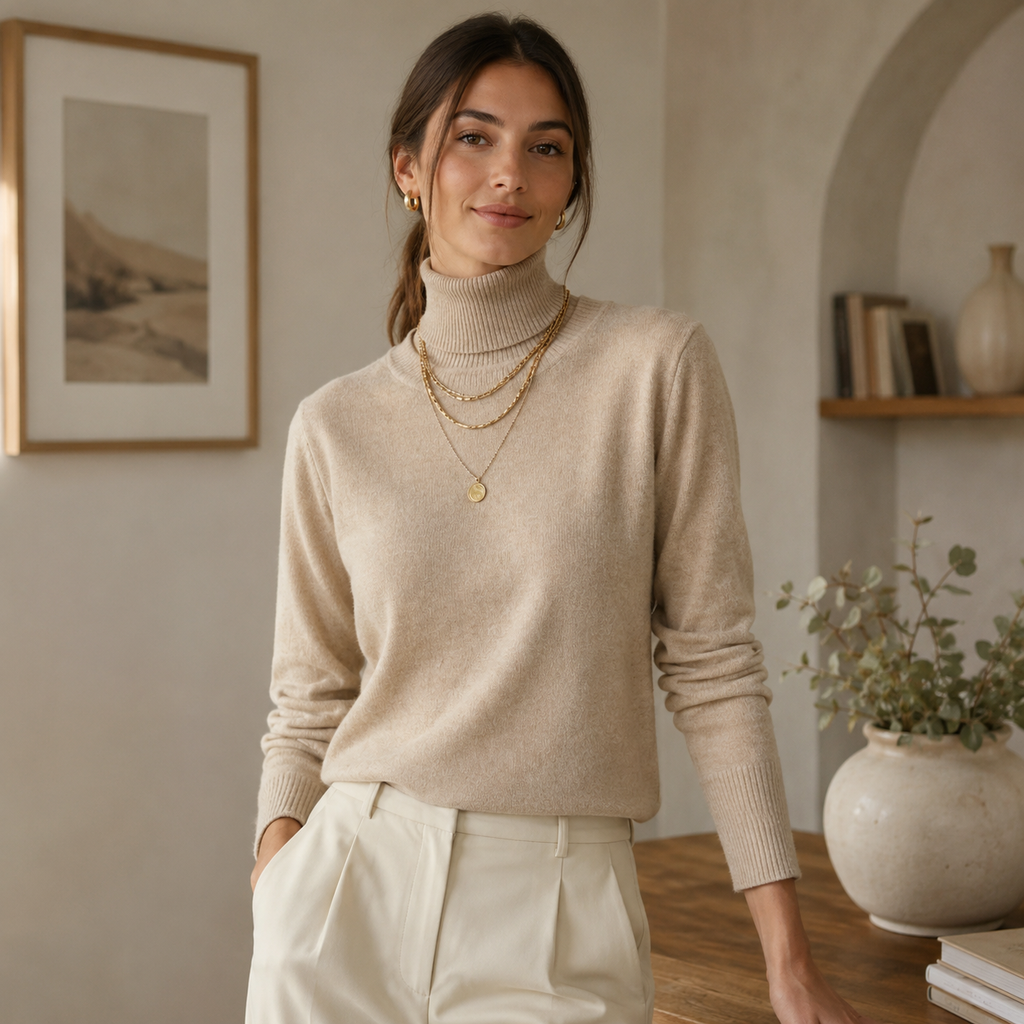 Blusa Feminina Tricô Manga Longa Gola Alta para Inverno Ferrazi