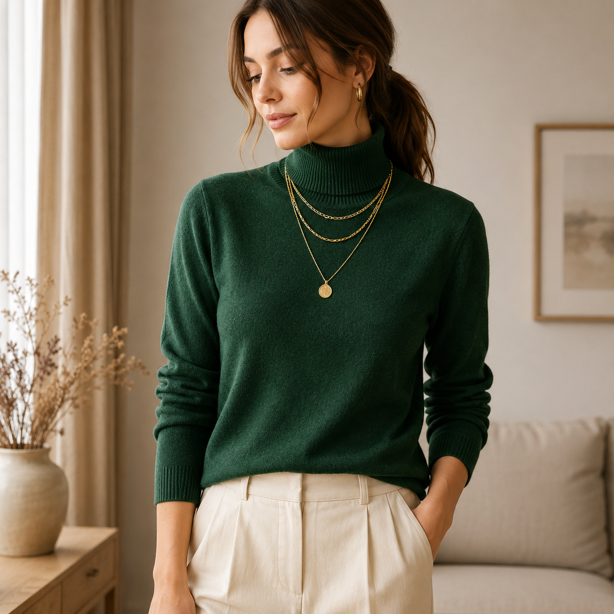 Blusa Feminina Tricô Manga Longa Gola Alta para Inverno Ferrazi