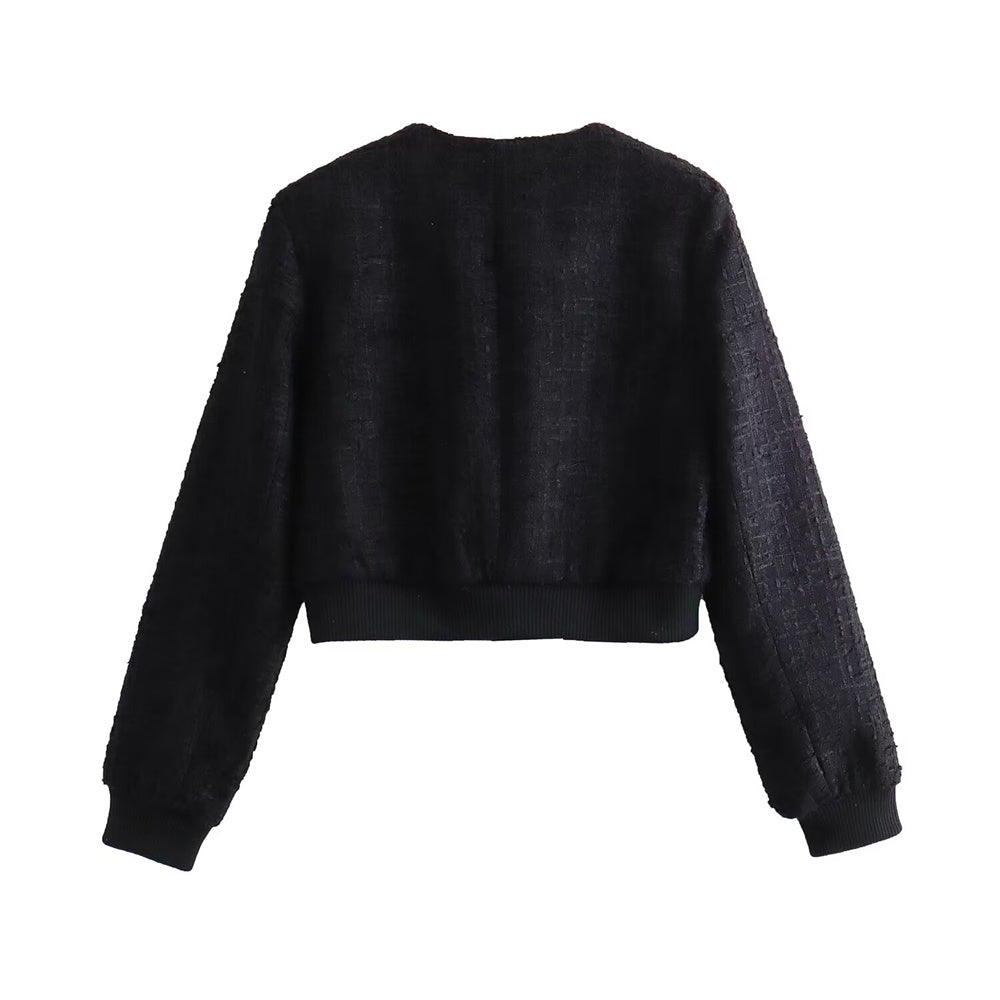 Cardigã Feminino Curto Texturizado com Botão Ferrazi