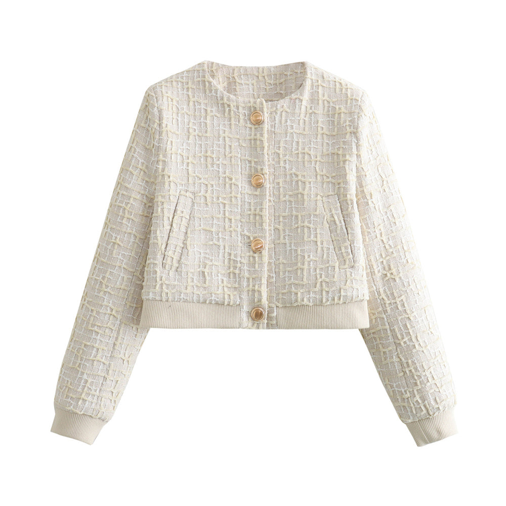 Cardigã Feminino Curto Texturizado com Botão Ferrazi