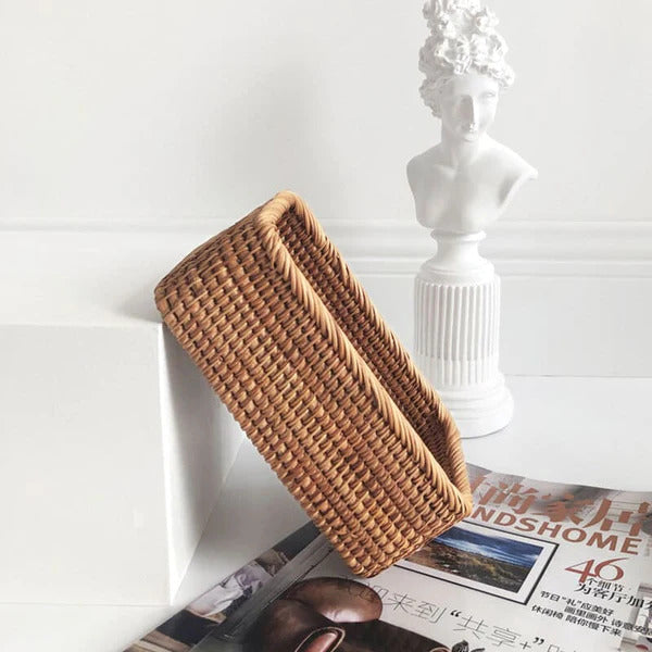 Cesta Organizadora Artesanal Retangular em Rattan Ferrazi