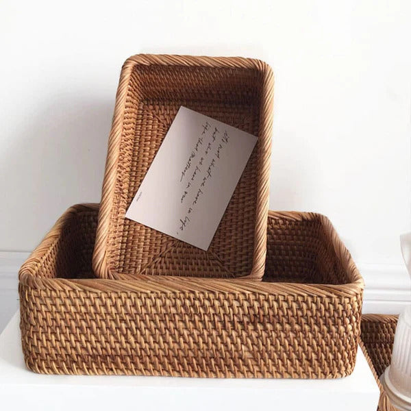 Cesta Organizadora Artesanal Retangular em Rattan Ferrazi