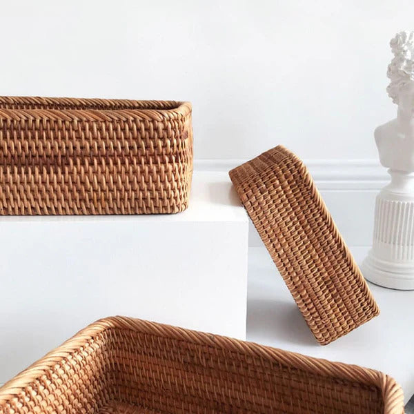Cesta Organizadora Artesanal Retangular em Rattan Ferrazi