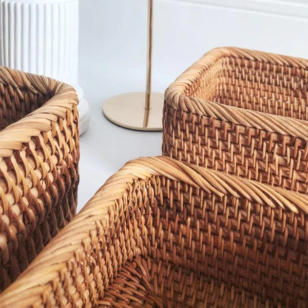 Cesta Organizadora Artesanal Retangular em Rattan Ferrazi