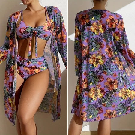 Conjunto Biquíni 3 Peças Floral com Saída de Praia Ferrazi