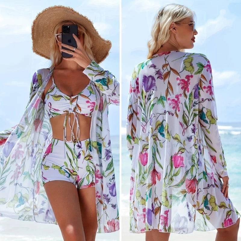Conjunto Biquíni 3 Peças com Saída de Praia Kimono Ferrazi