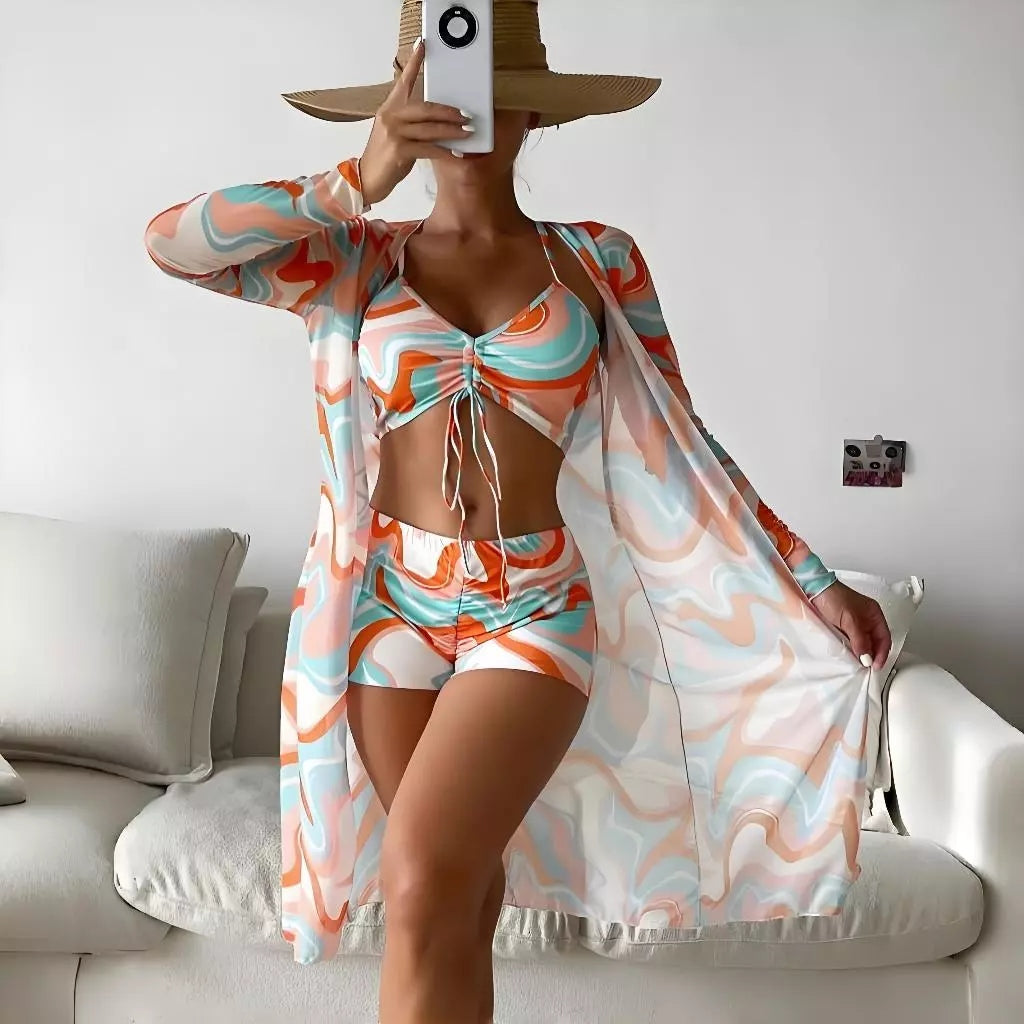 Conjunto Biquíni Feminino 3 Peças Estampa Tropical Ferrazi