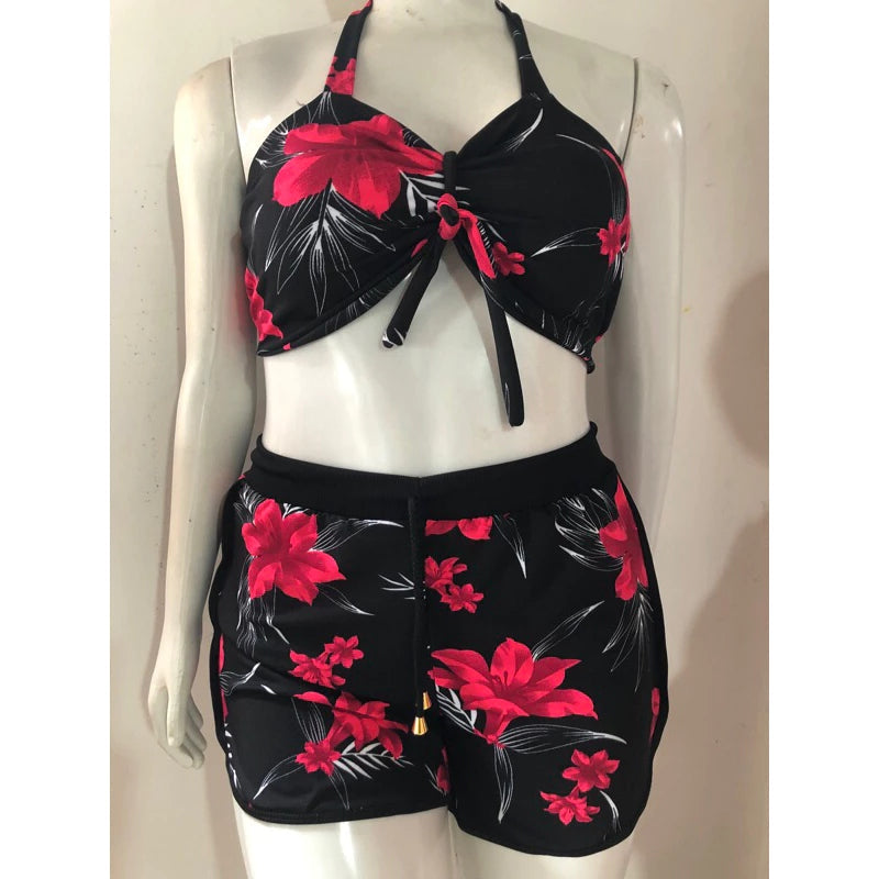 Conjunto Biquíni Feminino 3 Peças Estampado com Shorts Ferrazi