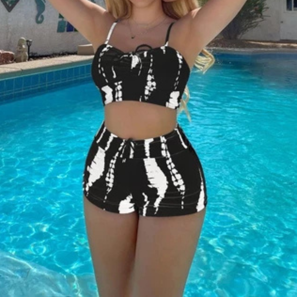 Conjunto Biquíni Feminino Cintura Alta Estilo Boxer Estampado Ferrazi