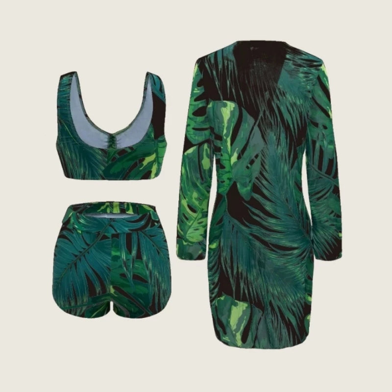 Conjunto Biquíni Feminino com Kimono Manga Longa Estampado Ferrazi