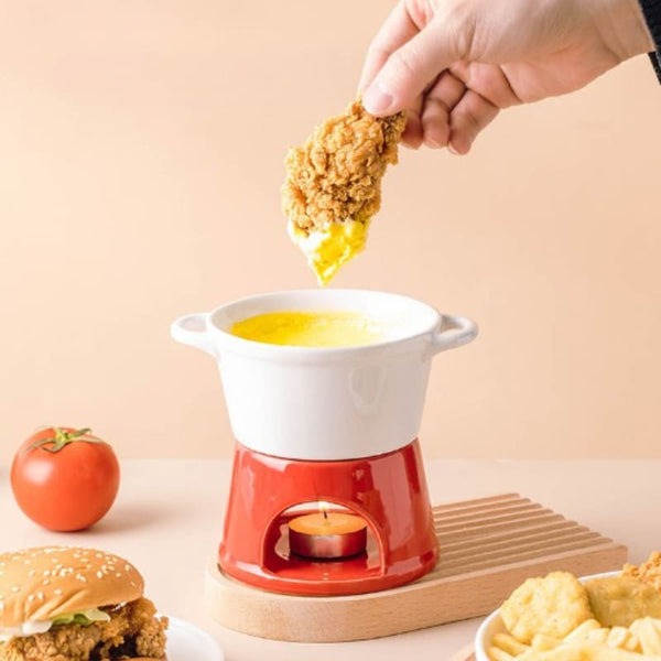 Conjunto Panela de Fondue de Chocolate e Queijo em Cerâmica