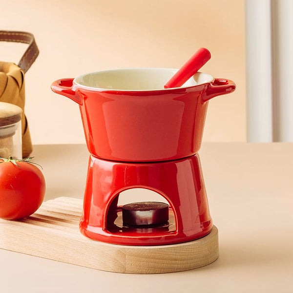 Conjunto Panela de Fondue de Chocolate e Queijo em Cerâmica