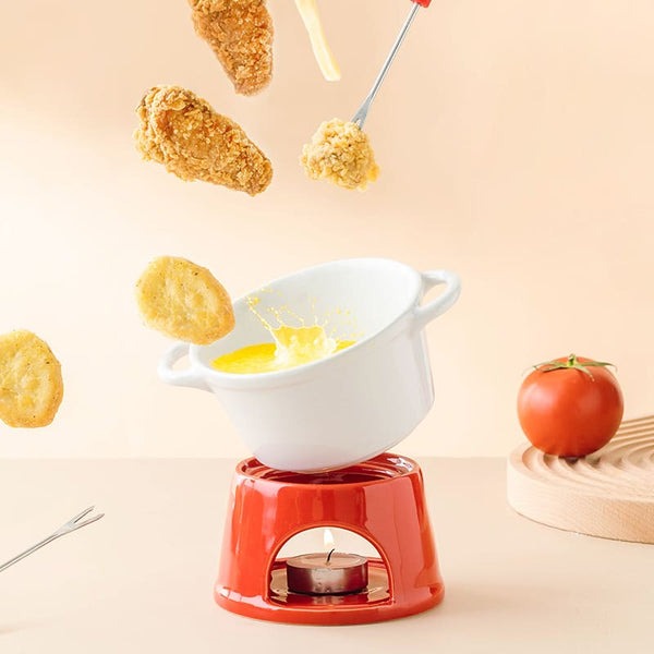 Conjunto Panela de Fondue de Chocolate e Queijo em Cerâmica