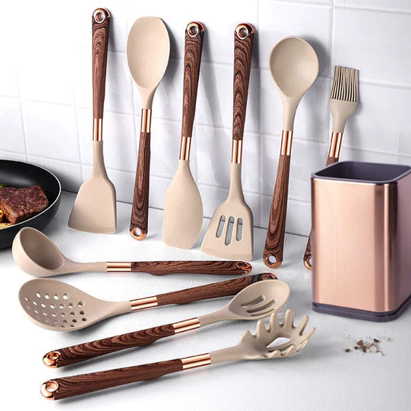 Conjunto de Utensílios de Cozinha com Organizador Inox Ferrazi