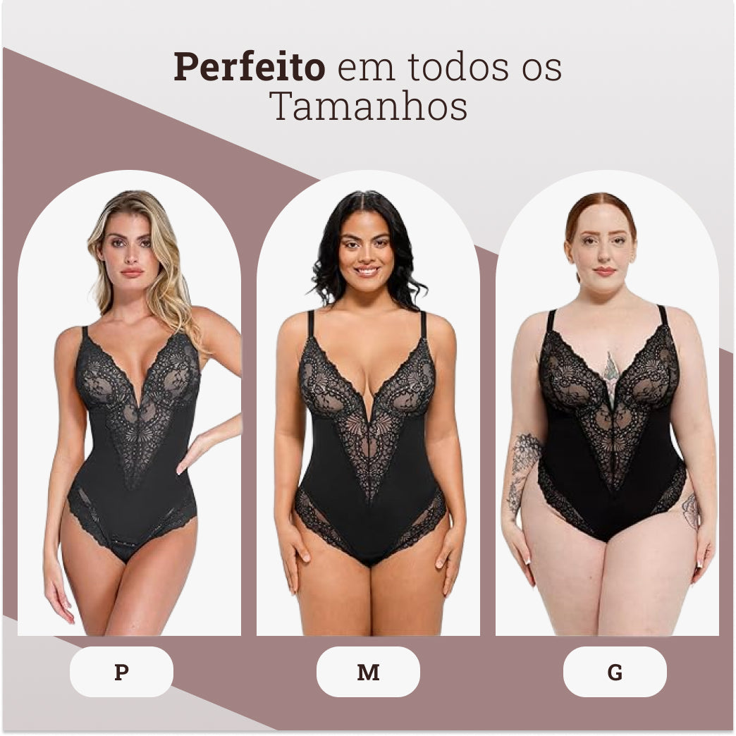 Body Modelador Renda Escultura Aura Suprema, Silhueta Elegante e Conforto Diário