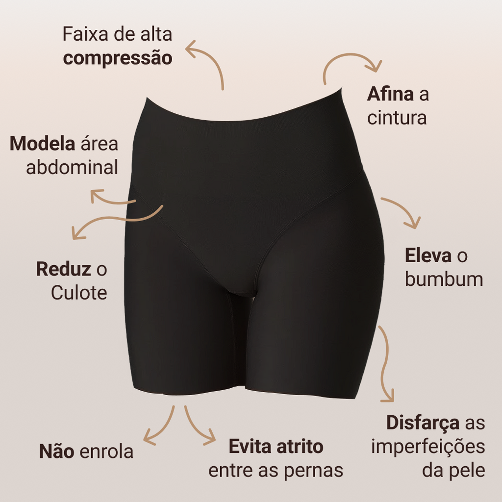 Short Modelador Compressão Suave Aura Harmonia, Silhueta Definida com Conforto Absoluto - Compre 1 Leve 2