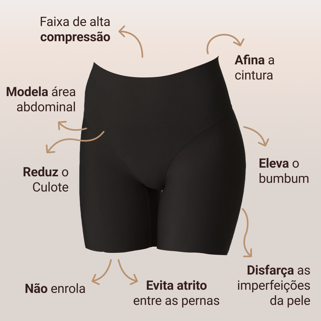 Short Modelador Compressão Suave Aura Harmonia, Silhueta Definida com Conforto Absoluto - Compre 1 Leve 2