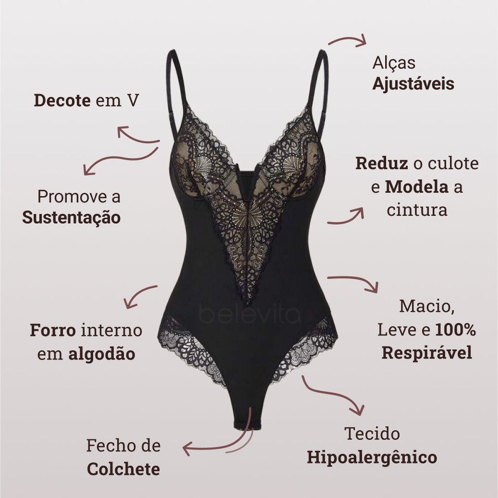 Body Modelador Renda Escultura Aura Suprema, Silhueta Elegante e Conforto Diário