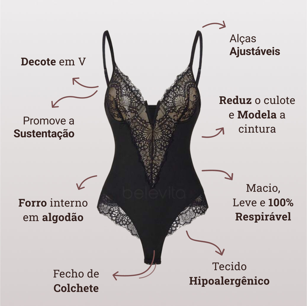 Body Modelador Renda Escultura Aura Suprema, Silhueta Elegante e Conforto Diário
