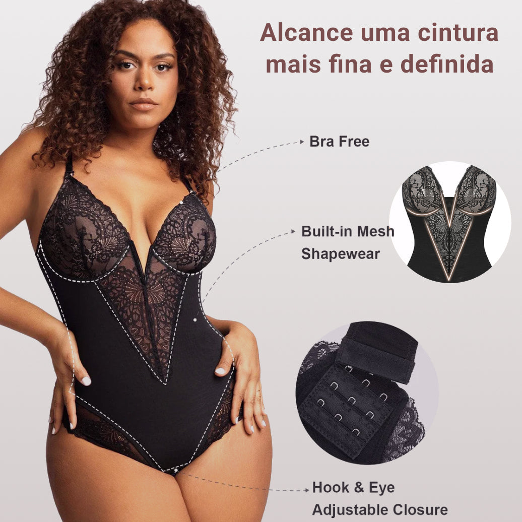 Body Modelador Renda Escultura Aura Suprema, Silhueta Elegante e Conforto Diário