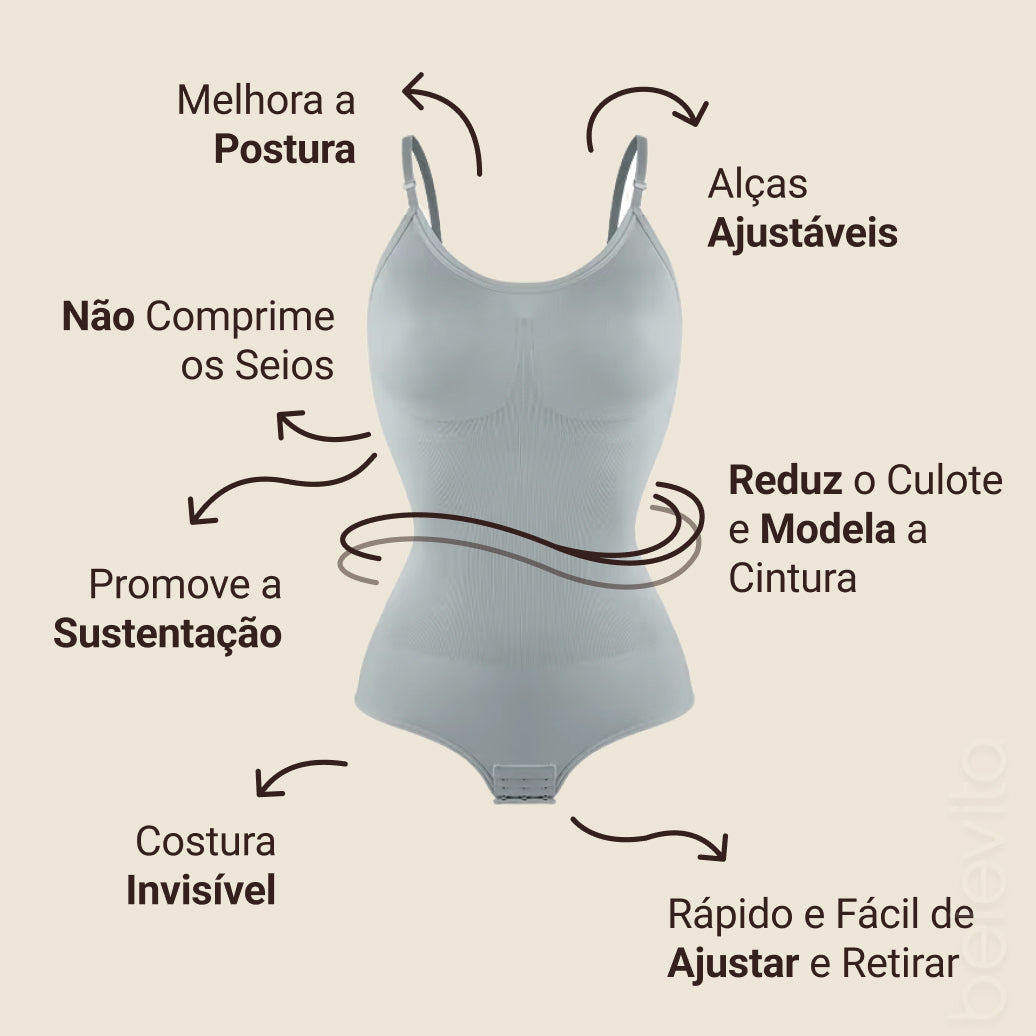 Body Modelador Compressão Suave Aura Estilo Eclipse, Silhueta Definida e Conforto Diário - Compre 1 Leve 2