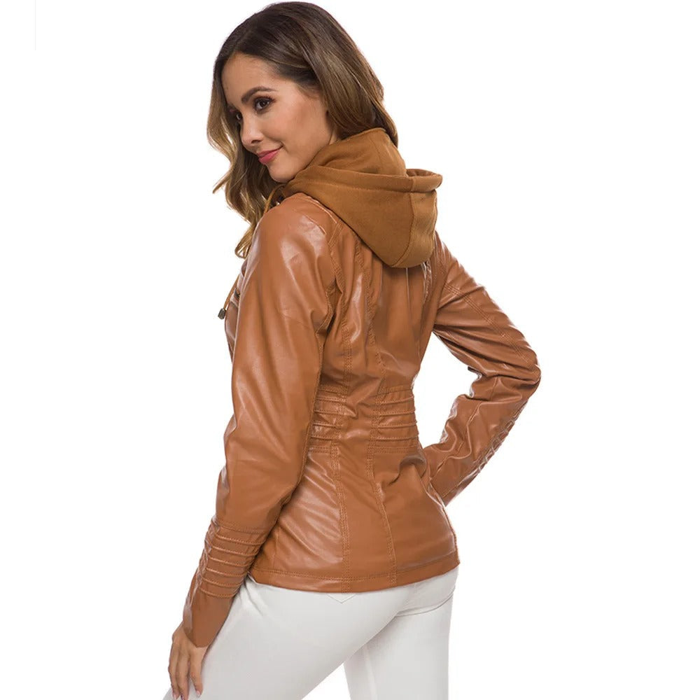 Jaqueta Feminina de Couro Vintage Impermeável Ferrazi