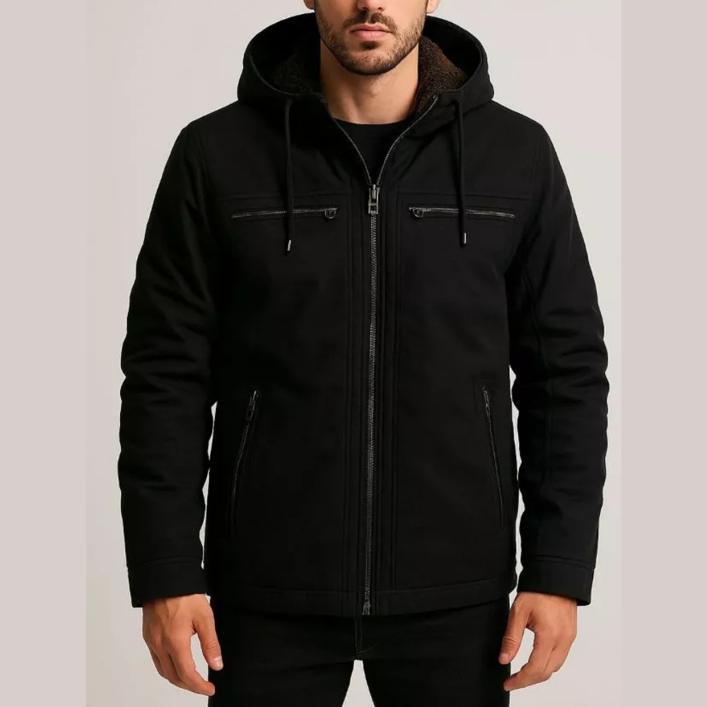 Jaqueta Masculina em Sarja com Capuz e Bolsos Forrado Ferrazi