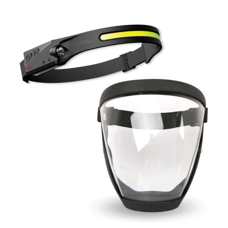 Kit Máscara de Proteção Facial + Lanterna Led de Cabeça