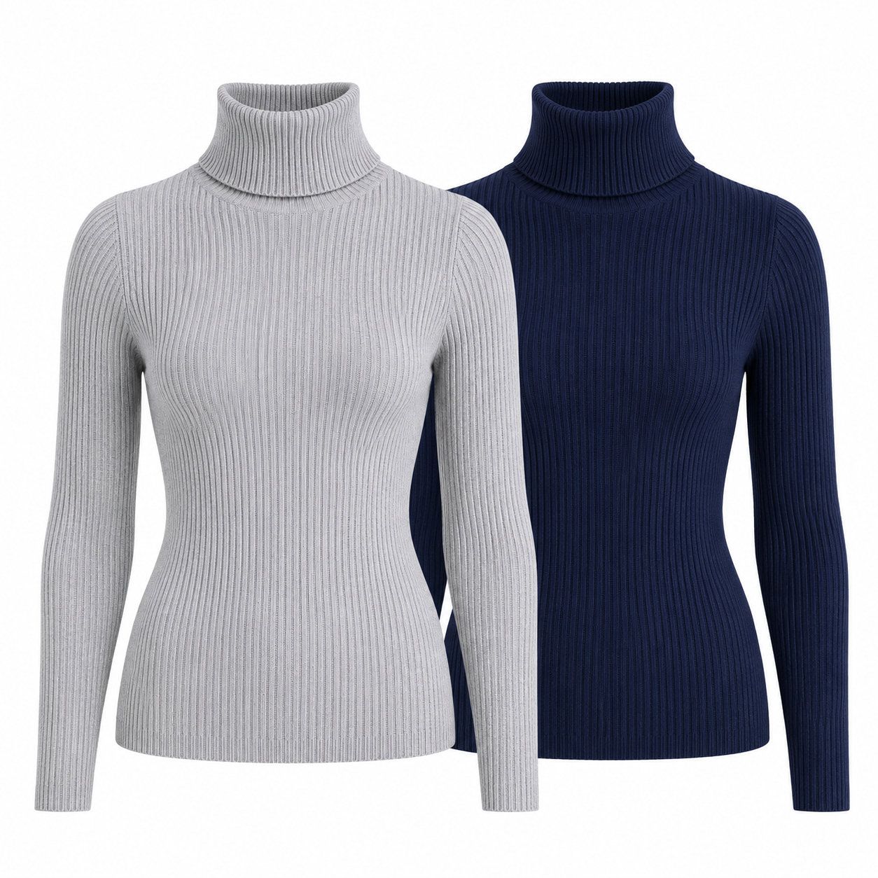 Kit 2 Blusas Femininas de Tricô Gola Alta Cacharrel Manga Longa Ferrazi
