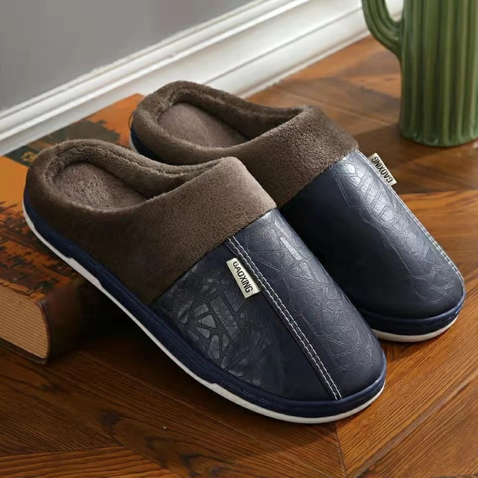 Pantufa Masculina de Couro Impermeável Antiderrapante para Inverno Ferrazi