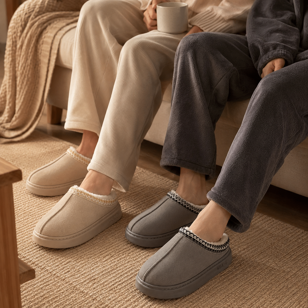 Pantufa de Couro Unissex Forrada em Lã Antiderrapante para Inverno Ferrazi