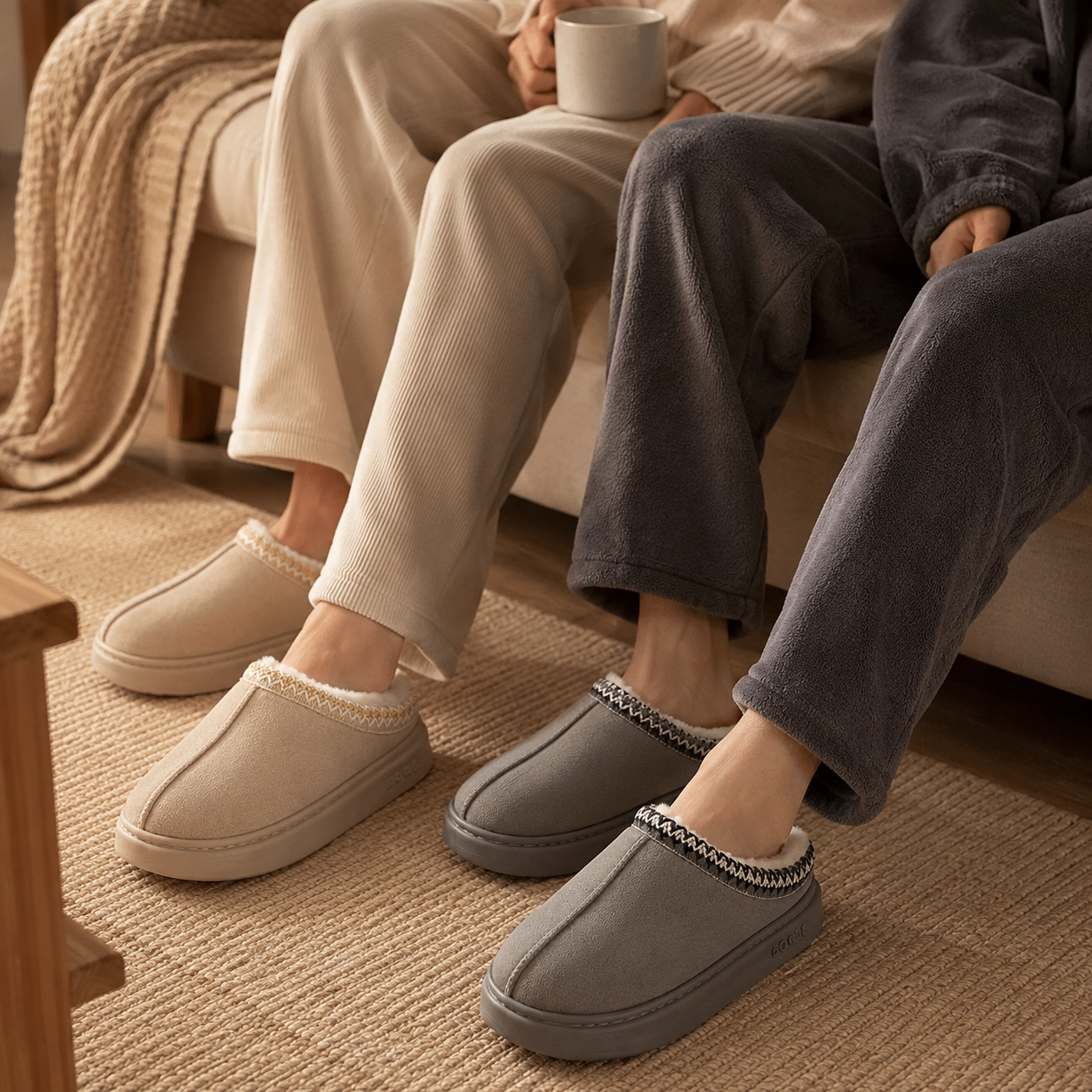 Pantufa de Couro Unissex Forrada em Lã Antiderrapante para Inverno Ferrazi