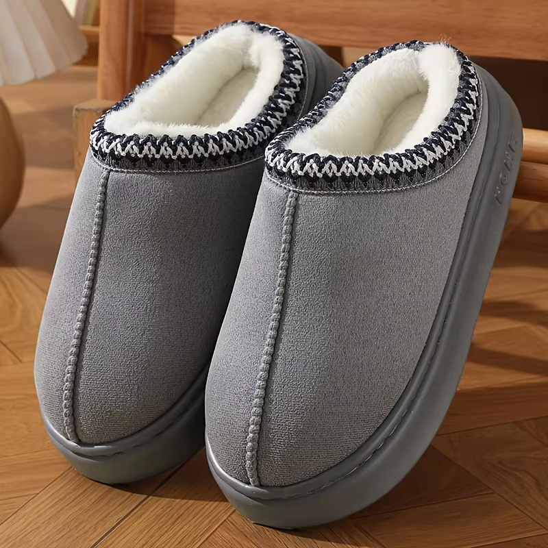 Pantufa de Couro Unissex Forrada em Lã Antiderrapante para Inverno Ferrazi