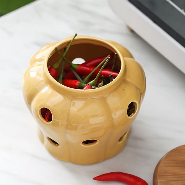 Pote de Cerâmica com Tampa de Bambu Ventilável Ferrazi