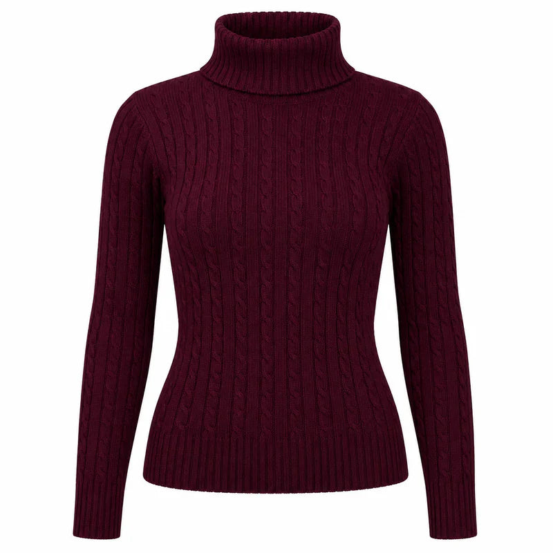 Suéter Feminino Gola Alta em Tricô Trançado para Inverno Ferrazi