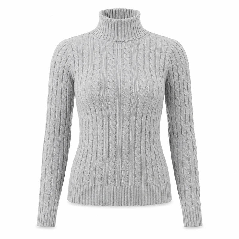 Suéter Feminino Gola Alta em Tricô Trançado para Inverno Ferrazi