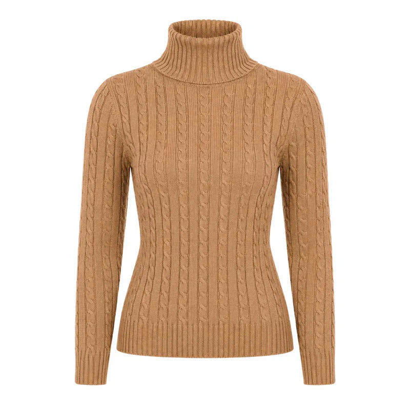 Suéter Feminino Gola Alta em Tricô Trançado para Inverno Ferrazi