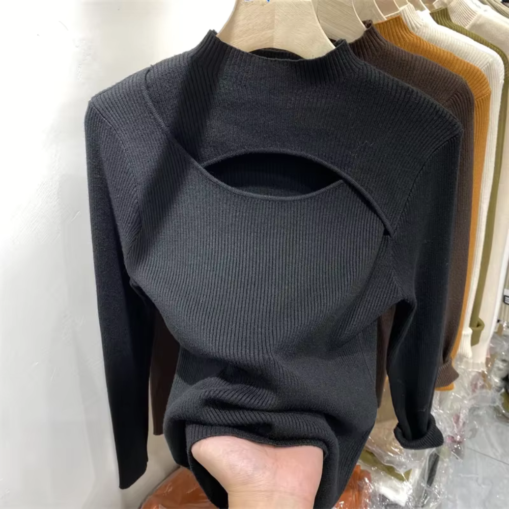 Suéter Feminino de Tricô Canelado com Gola Redonda para Inverno Ferrazi