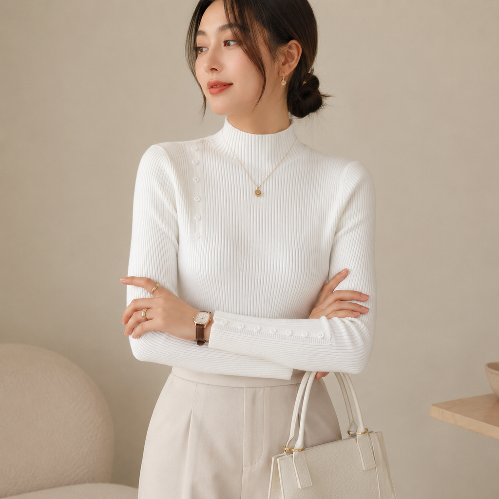 Suéter Feminino de Tricô Elegante com Botões para Inverno Ferrazi