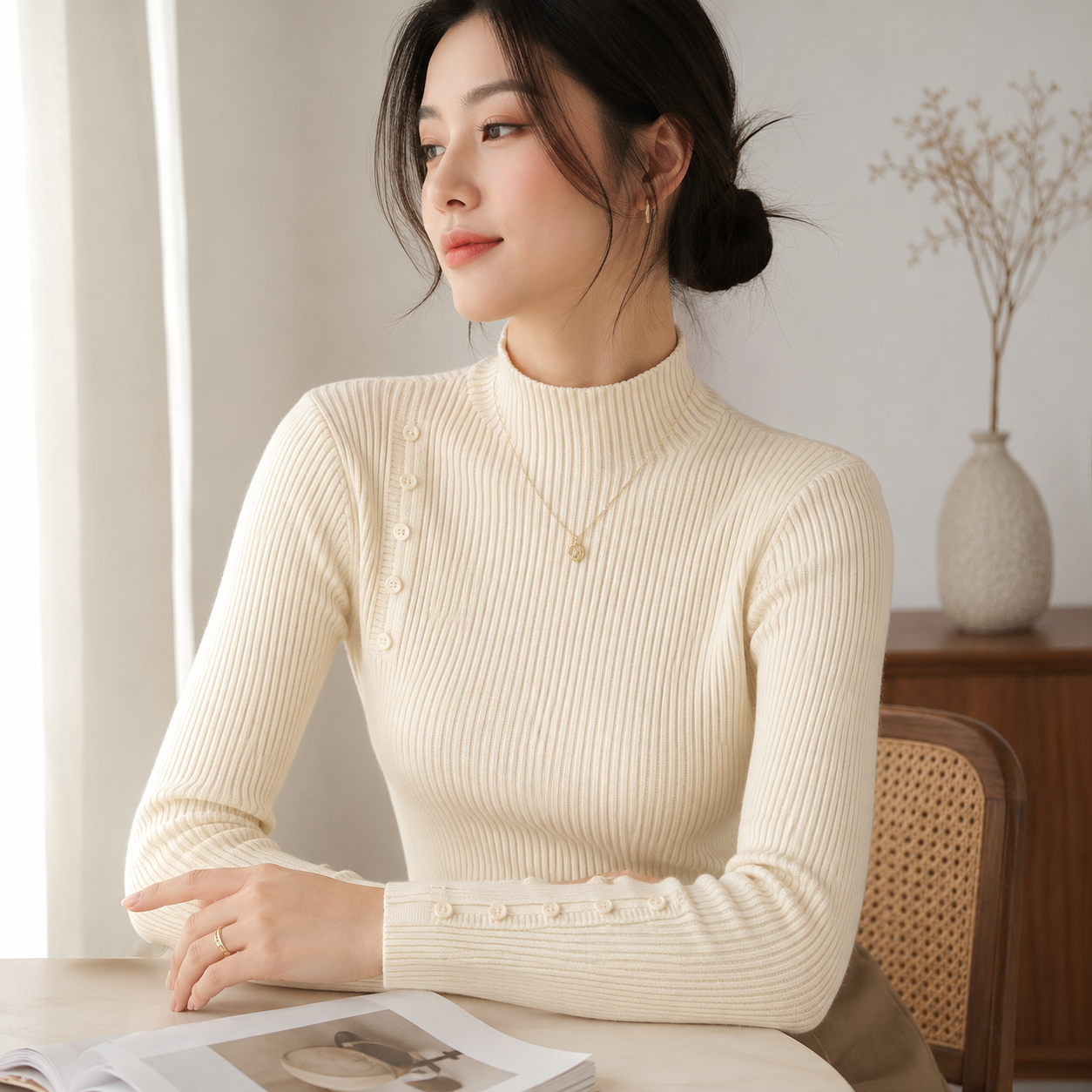 Suéter Feminino de Tricô Elegante com Botões para Inverno Ferrazi