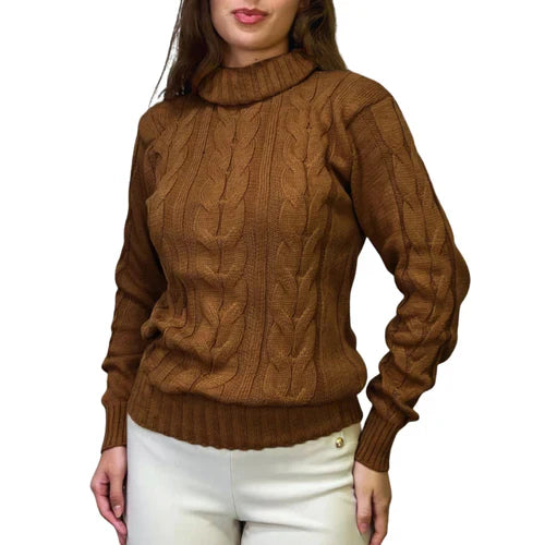 Suéter Feminino de Tricô Gola Alta Trançado Ferrazi