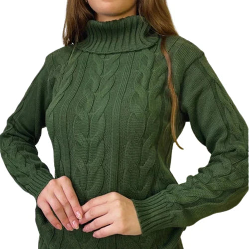 Suéter Feminino de Tricô Gola Alta Trançado Ferrazi