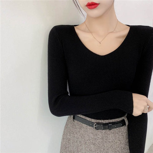 Suéter Feminino de Inverno com Decote em V Ferrazi