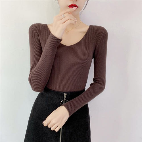 Suéter Feminino de Inverno com Decote em V Ferrazi