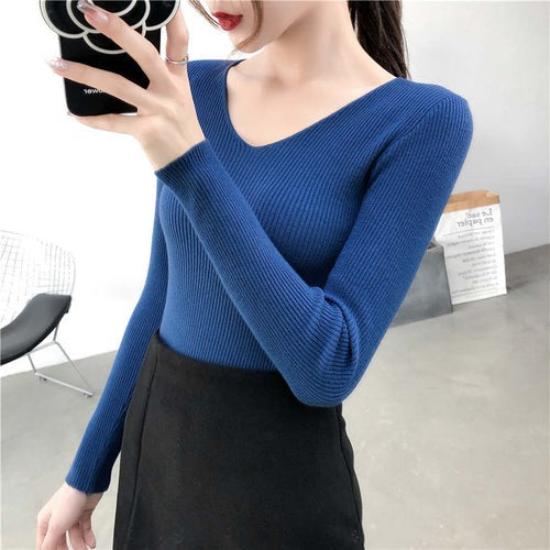 Suéter Feminino de Inverno com Decote em V Ferrazi