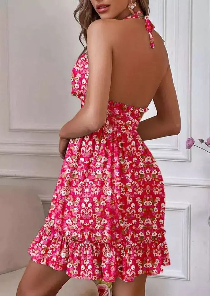 Vestido Feminino Floral de Cabresto com Decote V Ferrazi