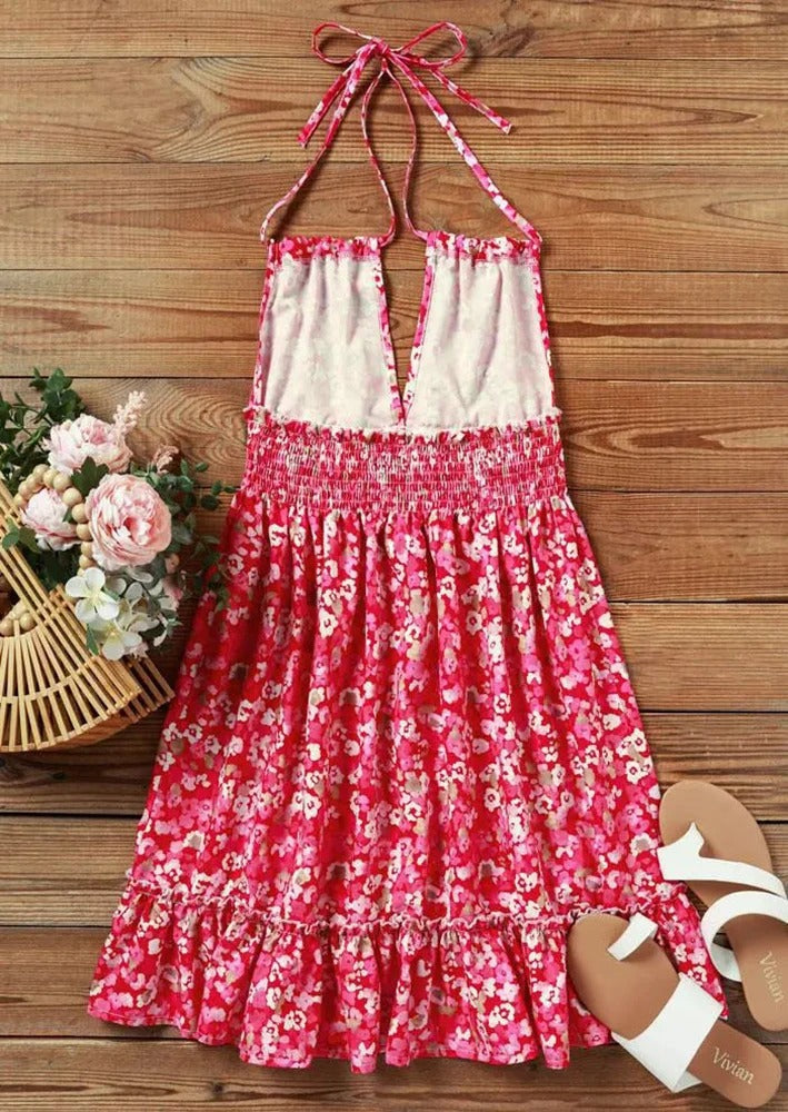 Vestido Feminino Floral de Cabresto com Decote V Ferrazi