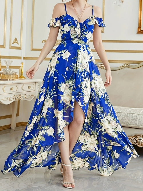 Vestido Feminino Longo Floral Elegante com Fenda Ferrazi