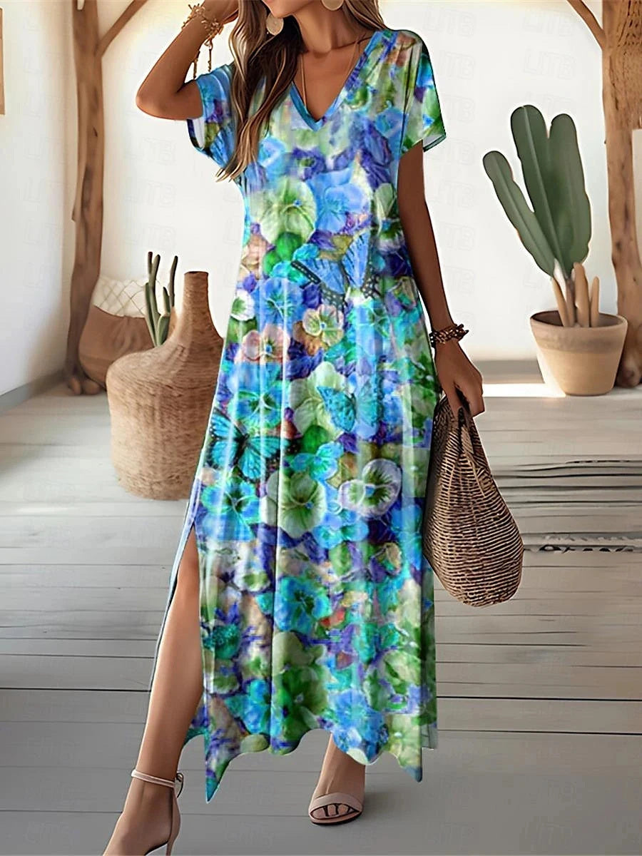 Vestido Feminino Longo Floral com Decote em V Ferrazi