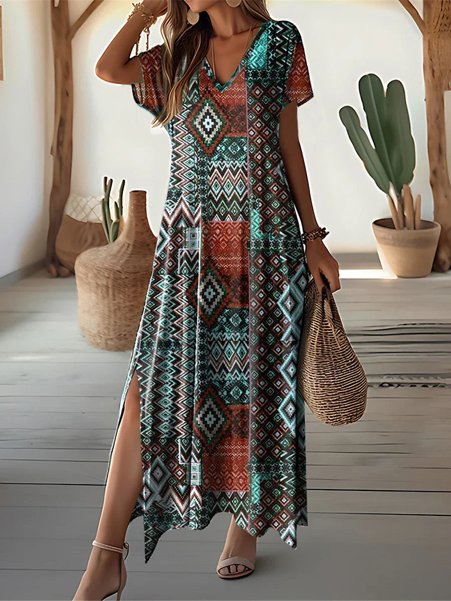 Vestido Feminino Longo Floral com Decote em V Ferrazi
